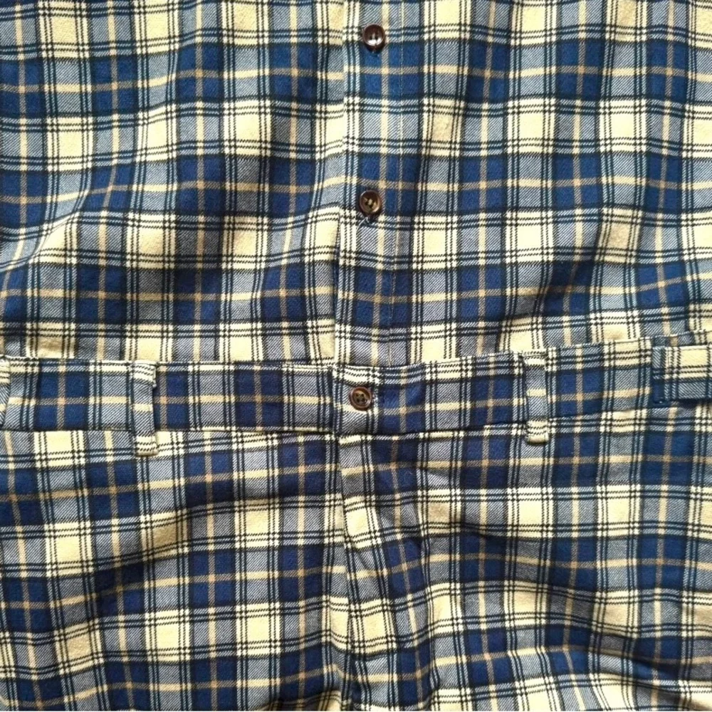 NWOT Men's ROMPERJACK short sleeved romper, jumpsuit, blue plaid flannel, size L